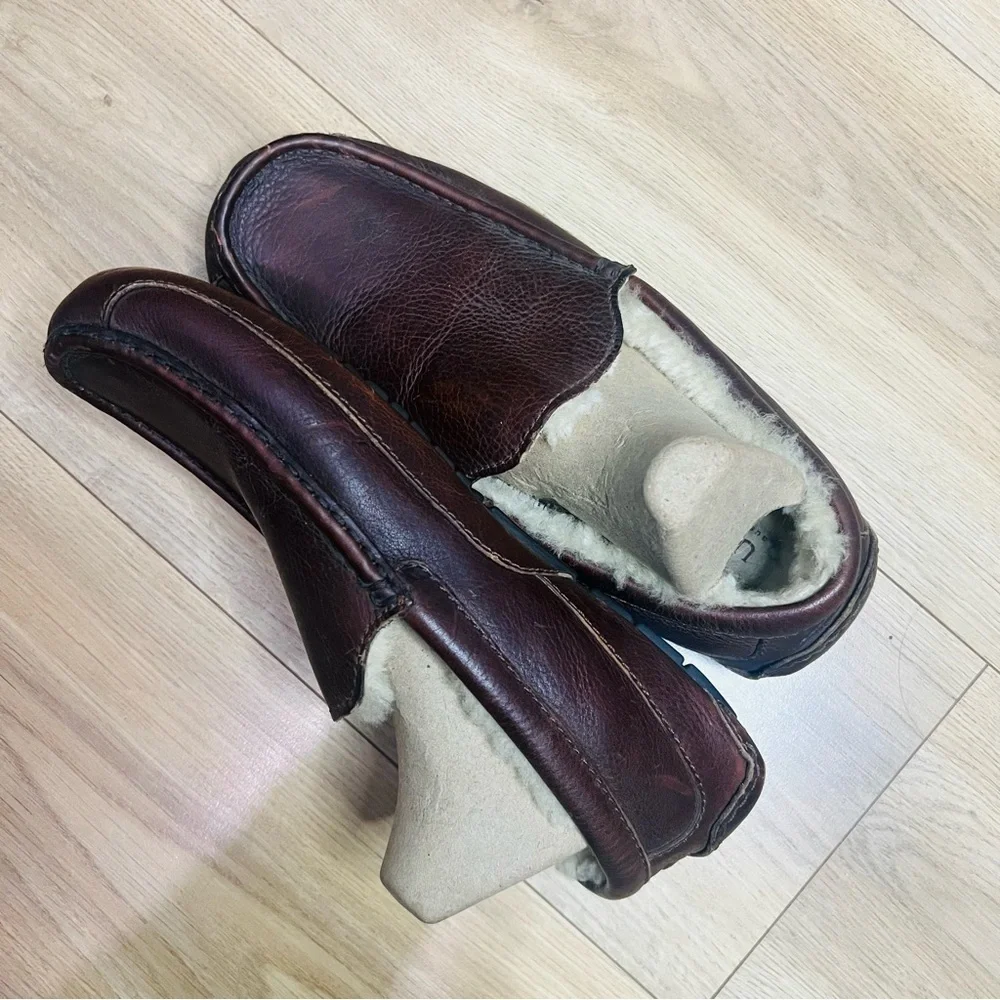 UGG Dark Brown Lined Ascot Leather Driving Loafers 10